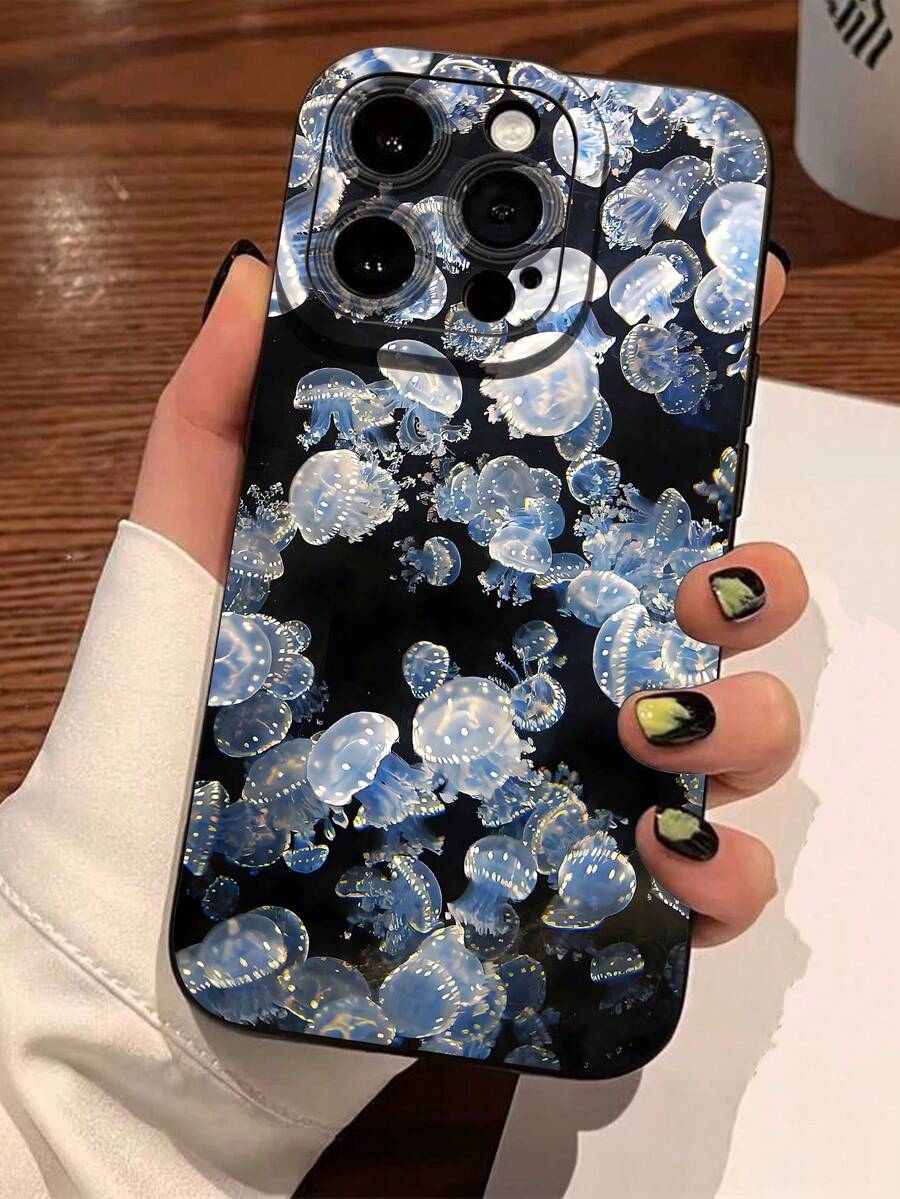 Jellyfish Liquid Silicone Mobile Phone Case Full-Body Protection Shockproof Anti-Fall TPU Soft Rubber Case Compatible With IPhone - 黑色 - 查看 1
