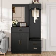 Modern Compact Wardrobe With Shoe Cabinet And Mirror, Black - 黑色 - 查看 9