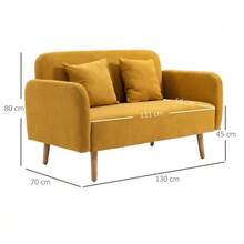 HOMCOM Double Sofa Loveseat With Cushions, Adjustable Footrests, Velvety Polyester, Foam, Compact Design, 2-Seater, Natural+Yellow - Natural - View 5