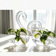 2pcs 2D Flat Printed Non-3D Decorative Elegant Swan Vase Set, Bohemian Style Transparent Swan Flower Pot, Unique Transparent, Romantic Modern Home Decor, Suitable For Tabletop Centerpiece, Wedding, Living Room, Bedroom, Office, Spring Decoration, Housewarming Gift For Her - Style B - View 6