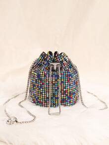Elegant Women's Sparkling Rhinestone Bucket Bag/Glitter Bag New Elegant Party Bag Fashion Rhinestone Bag Women's Stylish Party Bag Handbag Shoulder Crossbody Bag A Valentine's Day Gift Birthday Gift For Women - Multicolor - View 2