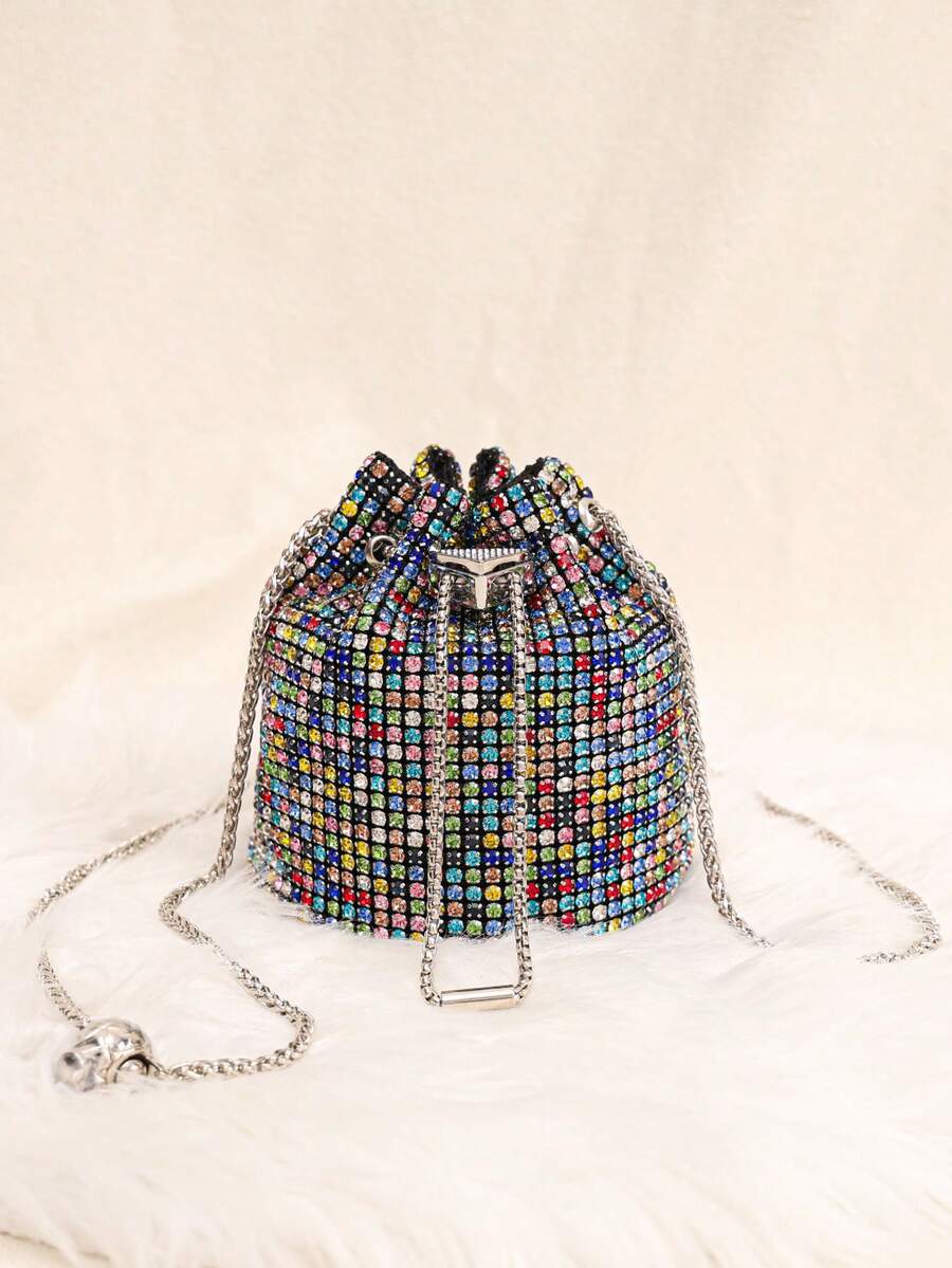 Elegant Women's Sparkling Rhinestone Bucket Bag/Glitter Bag New Elegant Party Bag Fashion Rhinestone Bag Women's Stylish Party Bag Handbag Shoulder Crossbody Bag A Valentine's Day Gift Birthday Gift For Women