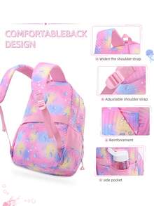 Set de 3 piezas de mochila escolar con estampado de medusas lindas, incluye bolsa de mano y estuche para lápices, correas ajustables para los hombros, múltiples bolsillos y compartimentos, almacenamiento organizado, gran capacidad, mochila escolar de poliéster ligera, cierre con cremallera, adecuada para la escuela, el trabajo, uso diario, mochila para niñas, regalo de vuelta a la escuela - A - Ver 4