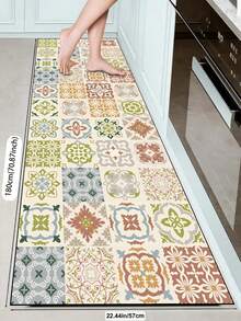 1pc Of A Beige Color, Rubberized Soft Mat With Floral Tile Pattern For Kitchen Floors, Water-Absorbing And Easy To Clean. Suitable For Use In Kitchens, Bathrooms, And Other Areas. Ideal For Use Throughout The Year And For Various Holidays. - Multicolor - View 14