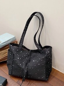 女款高級大容量托特包，時尚百搭休閒極簡通勤單肩包 - 黑色 - 查看 10