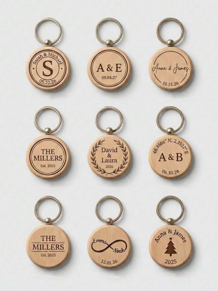 Custom Engraved Acacia Wood Keychain, Personalized Tag For Baptism, Wedding Favors, Bridal Party & Anniversary Gifts, Housewarming Door Marker - Multicolor - View 1