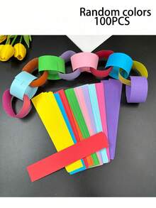 300/100pcs Colorful Glossy Paper Chain DIY Craft Materials, Suitable For Back To School, Birthday, Wedding, Baby Shower Party Ribbons, Classroom Crafts, Origami Stars And Gift Wrapping, Easy To Use Decorative Strips, 1 Roll Of Tape - View 13