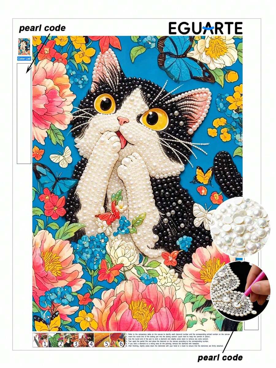 1 Set Of Pearl Painting-Docile Kitten, Frameless DIY Diamond Painting Set With Pearls, Very Suitable For Bedroom Decoration, Living Room Decoration, Room Decoration And Art Exhibition, Birthday Gift. - A - View 1
