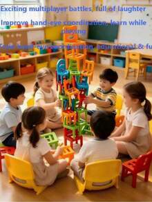 1 Set 24pcs Foldable Balance Chairs, Colorful Foldable Plastic Chairs, Parent-Child Interactive Balance Game, Educational Game To Cultivate Children's Concentration, Suitable For Home Entertainment And Party Fun, Random Color - Multicolor - View 2