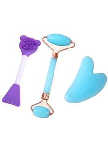 Ein Set aus Harzpulver-Kristall-Roller-Massagekit, Jade-Schönheitsstab, Doppelkopf-Gesichtsroller-Massage-Gesichtsrasiermaschine-Massageplatte, wird verwendet, um die Gesichtshaut zu straffen und zu festigen. - Verschiedenfarbig - Übersicht 11