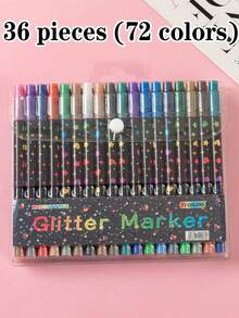 48/24/2 Colors Dual-Tip Glitter Pens, Quick-Drying Ink, Fine Tip, Suitable For Scrapbooking, Card Making, Planner, This 24-Color Dual-Tip Glitter Pen Set Is An Ideal Choice For Artists And Crafters, Back To School - Double-ended Marker - View 14