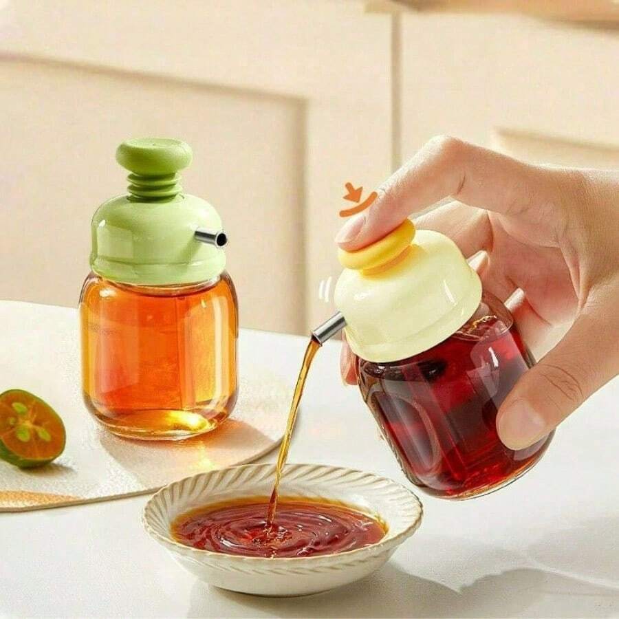 1pc Press-Type Oil Dispenser Bottle, Kitchen Oil Bottle, Multi-Function Oil Bottle, Soy Sauce Bottle, Detachable Seasoning Bottle