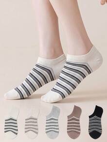 ZUJO 5 pares de calcetines cortos para mujer, con patrón de rayas, calcetines invisibles, adecuados para primavera, otoño y verano, simples y cómodos, color aleatorio - Multicolor - Ver 6