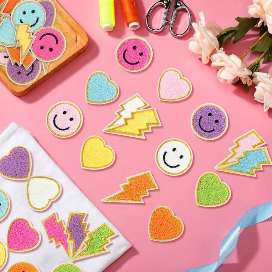 24/32/36pcs Cute Pattern Chenille Sew/Iron-On Patches Clothing Accessories Garment,, Hat, Book, Backpack - Embroidered Fabric Applique - W2684-3 - View 1