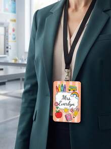 1pc Custom Teacher Name Badge Holder With Lanyard,ID Card Cover,Luggage Tag,Teacher Appreciation Gift,Back To School,Staff Name Tag,Trip Tag - Multicolor - View 4