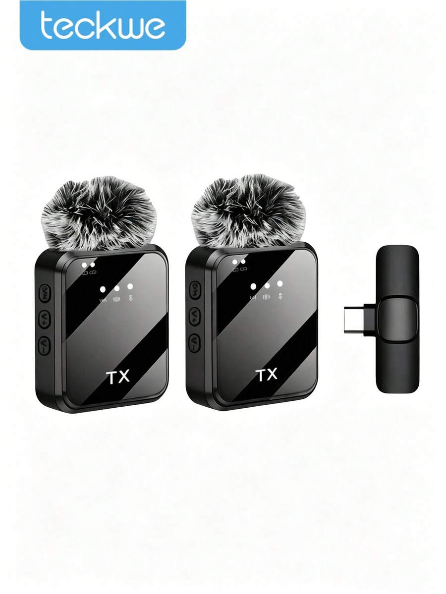 Teckwe Wireless Lavalier Microphone, Professional Intelligent Noise Reduction, Omnidirectional Condenser, 230mAh Battery, Windscreen, USB Interface, Suitable For Live Streaming, Interviews, Song Recording, Video Podcasts, Interviews And Vlogs. - View 1