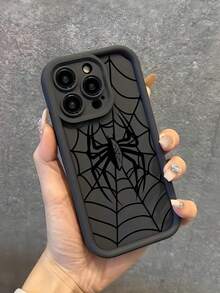 Black Spider Web Pattern TPU Phone Case, Shockproof Flexible Protective Cover, Cool Spider Design Precise Camera Cutout Slim Anti-Scratch Cell Phone Shell Compatible For IPhone 12/13/14/15/16 Pro Max - Black - View 1