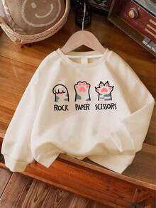 Tween Girl's Cartoon Cat's Paw Print Crewneck Oversized Sweatshirt Autumn And Winter Cute Top Tween Girl's Preppy Clothes - Apricot - View 2