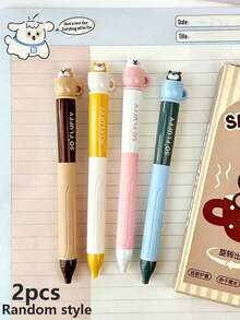 2/4 buah Pulpen Gel Hitam Netral Bentuk Cangkir Teh Anak Anjing Lucu dengan Inti Berputar, Desain Hewan untuk Menulis, Latihan Ujian, dan Kantor, Hari Pertama Sekolah - MultiWarna - View 8