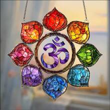 Dekorasi Gantung Akrilik Motif Yoga Spiritual Teratai Tujuh Warna OM, Ornamen Gantung Dinding & Jendela Transparan - TENTANG - View 2