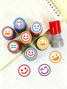 5pcs Colorful Teacher Fun Office Stamp Set, ABS Inspirational Teacher Stamps, Daily Use Happy Expression Stamps, For Classroom Grading And Educational Recognition - Motivate Positive Feedback, Suitable For Children 14 Years And Older - 5-piece Set - View 6