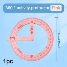 1pc-Minifish 360° Movable Protractor, Transparent Angle Measuring Tool With Rotating Arm, Suitable For Students, Teachers, Classroom, Geometry, Drafting, Plastic Protractor, Blue And Pink - View 4