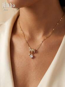 Hihho 1pc Luxury Three-Ring Zirconia Inlaid Necklace With Dynamic Large And Small Diamonds, Gold And Silver Plated, Elegant Date Outfit Collarbone Chain - Three-ring Water Droplet - View 3