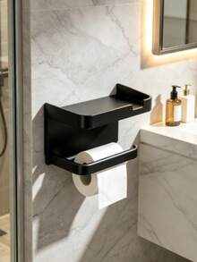 1pc Wall-Mounted Toilet Paper Holder With Phone Storage Shelf, Self-Adhesive No-Drill Waterproof Toilet Paper Rack, Multi-Function Bathroom Storage Shelf For Phone And Small Items, Space-Saving Home And Hotel Bathroom Daily Storage Accessory - Multicolor - View 10