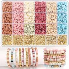 1400Pcs Soft Bohemian Style Polymer Clay Beads Set - Mixed Shapes With Hollow Details - DIY Jewelry Making & Friendship Bracelets - 24 Grids - View 7