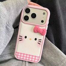 SANRIO 3D Bow Hello Kitty Cute Cartoon - Cute Bow Design Compatible With Apple 17/17Air/17Pro/17Promax, 16/16Plus/16Pro/16Promax, 15/15Plus/15Pro/15Promax, 14/14Plus/14Pro/14Promax, 13/13Pro/13Promax, 12/12Pro/12Promax, 11/11Pro Max, Dustproof, Popular Hot Puffy Leather Texture Shockproof Protective Case - Pink - View 3