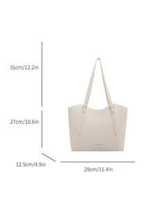 Fashionable New Solid Color Large Capacity Letter Label Design Shoulder Bag, Minimalist Practical Commuter Style Women's Bag - White - View 2