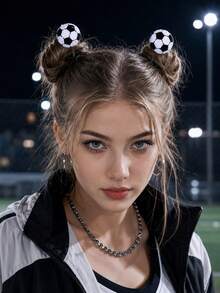 1/2/7件組 時尚極簡足球髮夾套組 世界盃球迷髮飾 男女皆適用 - 彩色 - 查看 1