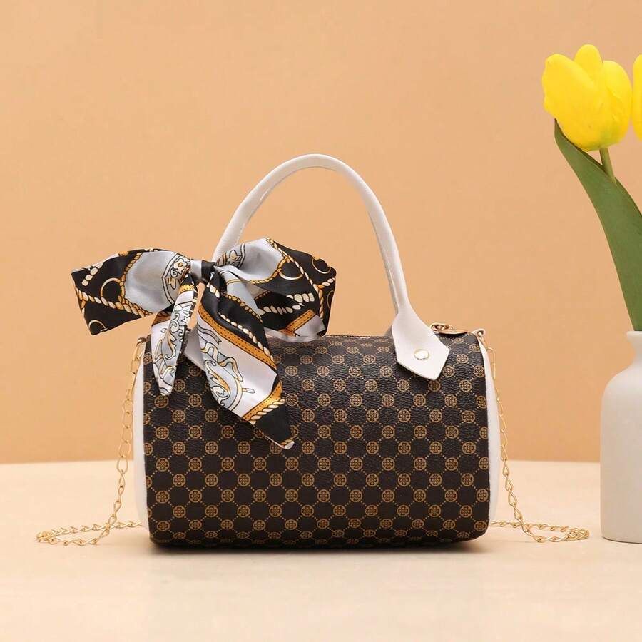 Vintage Printed Women's Handbag For Daily Shopping, Silk Scarf Chain Fashion Versatile Tote Bag, Women's Pillow Bag - Multicolor - View 1