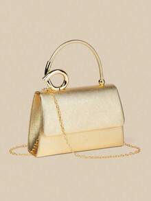 1pc White Palm Print PU Material Clutch Bag With Delicate Metal Beads, Suitable For Wedding/Party/Prom/Formal Occasions, - Gold - View 10