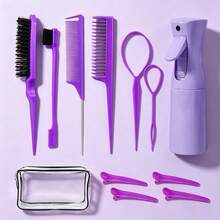 12pcs Hair Styling Tool Set | Spray Bottle, Edge Brush, Teasing Brush, Tail Comb, Hair Clips, Braiding Tool, Storage Bag | Suitable For Home Hair Styling, Salon Hair Styling | Hair Styling Tools Barber Accessories - Multicolor - View 6