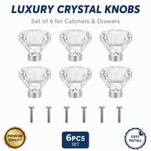6/10pcs Crystal Glass Cabinet Handles 30mm Diamond Shaped Drawer Kitchen Cabinet Vanity Cabinet Wardrobe Pulls (30mm, Transparent) - New Crystal Style - View 7