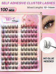 Waloshow Set Bulu Mata Palsu Cluster Perekat Diri Bentuk C-Curl 100pcs, Ujung Bulu Mata 11-13mm, Ekstensi Bulu Mata DIY, Ringan & Nyaman, Ekstensi Bulu Mata Tanpa Lem - C - View 6