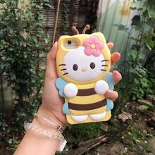 SANRIO 1pc Yellow Cartoon Hello Kitty Flower & Butterfly Full Coverage Silicone 3D Soft Shockproof Phone Case Suitable For IPhone13/14/15/16/PROMAX, Color As Shown - Pink - View 5