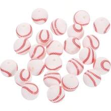 ビーズ 12mm スポーツボールビーズ アクセサリーパーツ クラフトネックレスブレスレットランヤード キーチェーン作り用 24個 ホワイトベースボール） - ホワイトベースボール + 15mm - チェックする 1