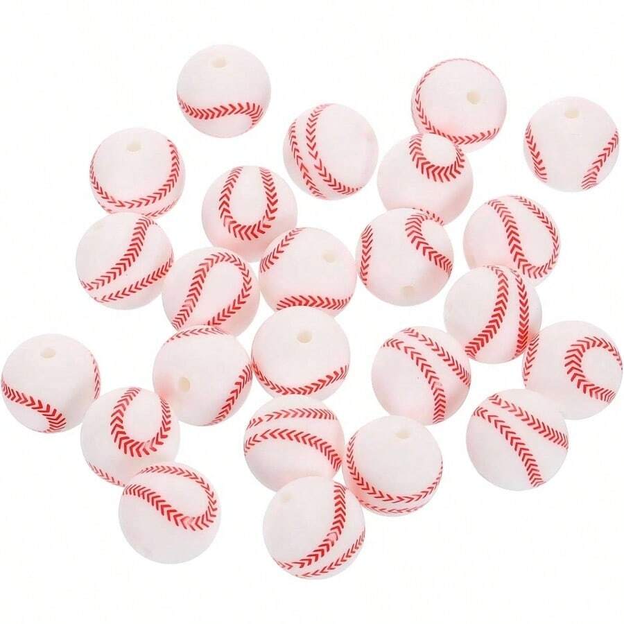 ビーズ 12mm スポーツボールビーズ アクセサリーパーツ クラフトネックレスブレスレットランヤード キーチェーン作り用 24個 ホワイトベースボール） - ホワイトベースボール + 15mm - チェックする 1