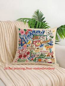 1/2/4PCS Faux Embroidery Print Super Soft Travel Souvenir Pillowcase, City Landmark And Cultural Symbol Full Print Design, Suitable For Bedroom, Living Room, Sofa And Other Home Decor, Personalized Decorative Item With Zipper Closure, Machine Washable - Perfect For Home And Office Decoration, Single-Sided Print, Pillow Insert Not Included - Red - View 7