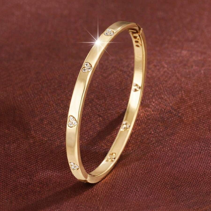 1pc Elegant Heart-Shaped Zirconia Inlaid Women Fashion Bracelet, Valentine's Day Gift - Multicolor - View 1