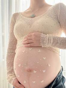 1/2件裝孕婦肚貼水鑽貼紙，孕婦肚貼，孕肚貼，孕肚肚臍貼，攝影工作室道具 - 彩色 - 查看 2
