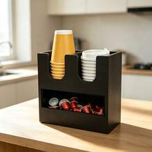 IDUK 1PC Wooden Coffee Pod Storage Rack, Countertop Cup And Lid Organizer, Coffee Accessory Storage Box For Kitchen Bar, Open Classification Storage Rack For Condiments In Restaurant Breakroom - Black - View 3