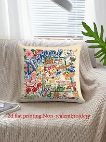 1/2/4PCS Faux Embroidery Print Super Soft Travel Souvenir Pillowcase, City Landmark And Cultural Symbol Full Print Design, Suitable For Bedroom, Living Room, Sofa And Other Home Decor, Personalized Decorative Item With Zipper Closure, Machine Washable - Perfect For Home And Office Decoration, Single-Sided Print, Pillow Insert Not Included - Red - View 9