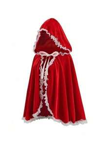 2pcs Halloween Women's Costume Shawls, Little Red Riding Hood Lace Patchwork Hooded Capes, Carnival Christmas Party, Festival Performance Props - Multicolor - View 12