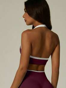 UONNOU 3pcs Atasan Tank Pendek Tanpa Jahitan untuk Wanita Musim Semi/Panas, Bra Olahraga Tanpa Punggung Model Halter dengan Blok Warna - MultiWarna - View 5