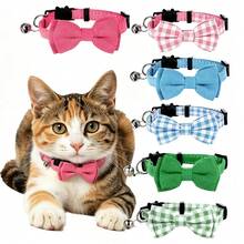 2pcs Cat Bow Bell Collar, Adjustable Anti-Choke Safety Collar, Suitable For Male And Female Cats And Puppies, Solid Color Plaid Pet Collar - Multicolor - View 2