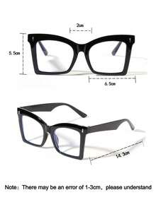 1pc Women Black Square Blue Light Glasses, Metal Stud Trim, Face-Flattering Y2K Flat Non-Prescription Eyewear, Back To School Office Daily Study Wear - A - View 5