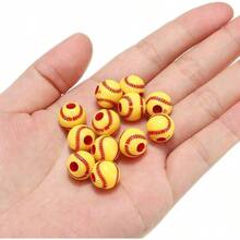 12 mm スポーツボールビーズ 50個 アクリルソフトボールビーズ バルクラウンド スポーツスペーサービーズ 工芸品ブレスレットネックレス作成用 レッド ホワイト - レッド*イエロー - チェックする 5